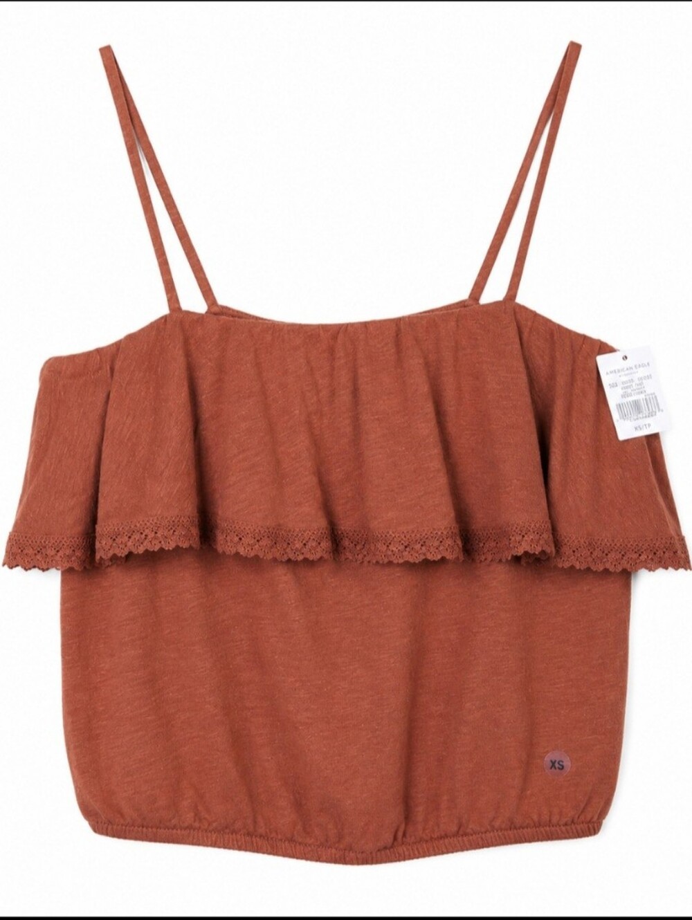 American Eagle NWT Rust Off Shoulder Ruffle Crop Top XS